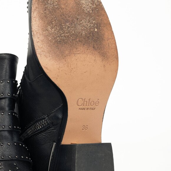 Chloe Susanna Black Studded Buckle Biker Ankle Boots - Picture 5 of 12